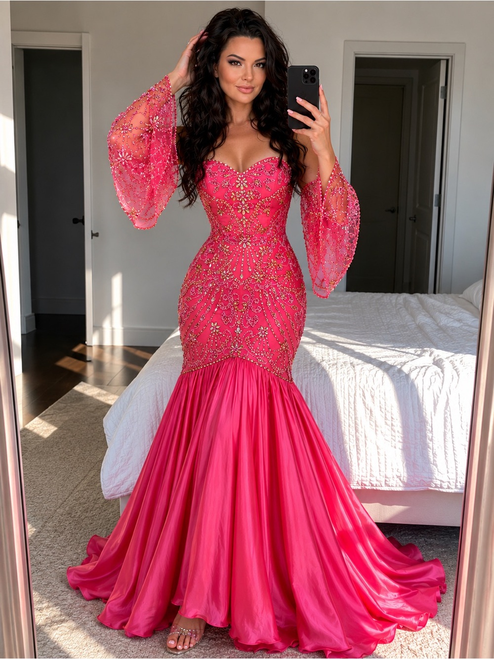 Sherri Hill Pink Beaded Mermaid Gown